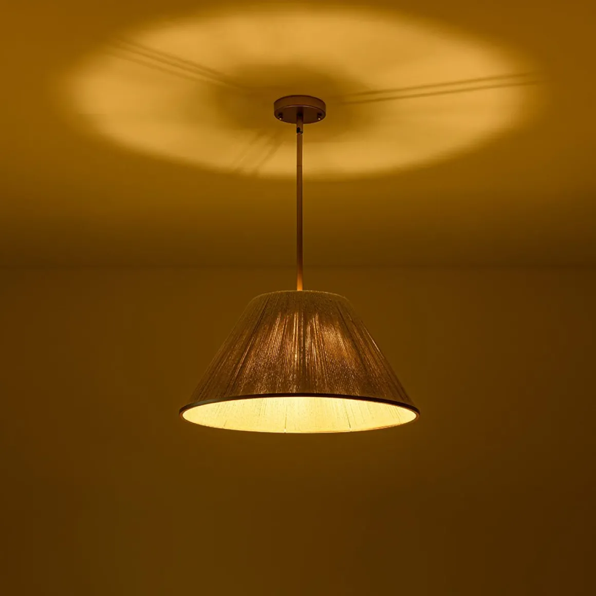 Brass Conical Woven Thread Cage Pendant Light