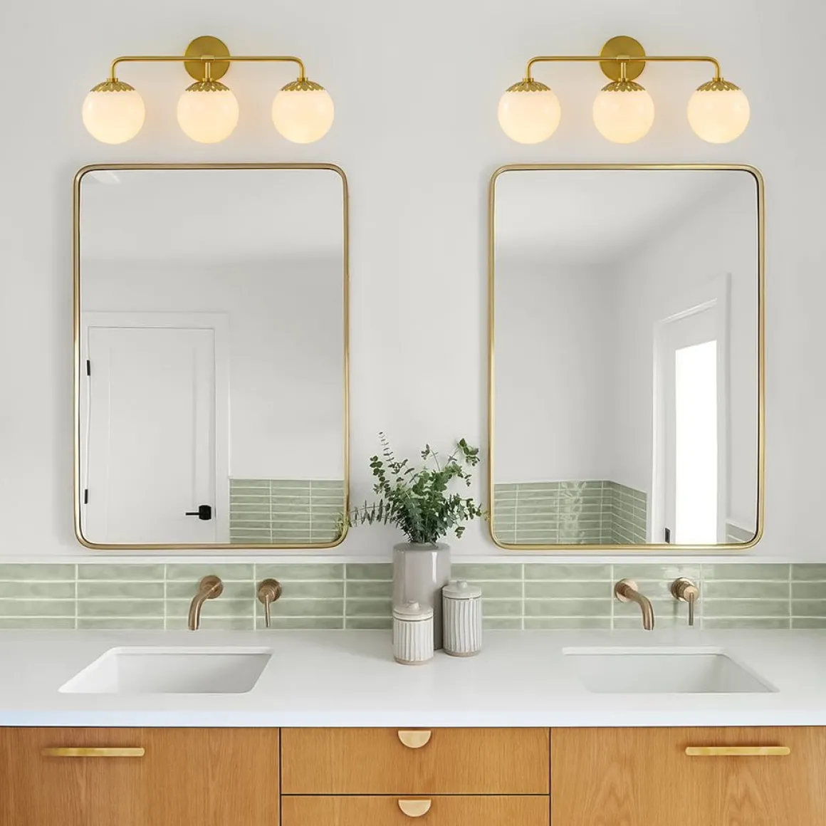Brass Daisy 3-Light Opal Glass Globe Vanity Light
