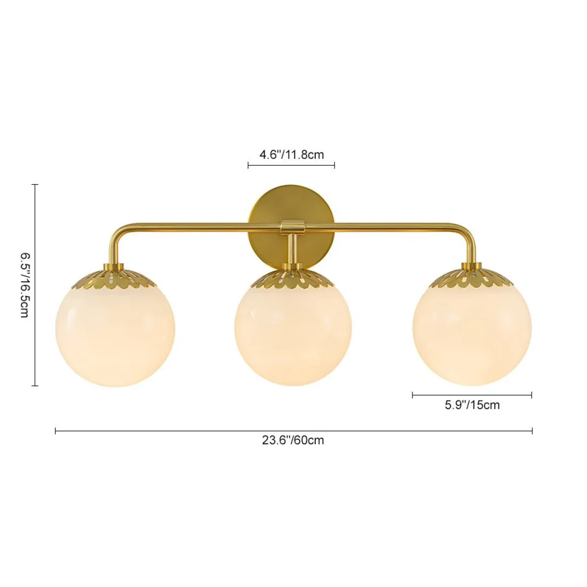 Brass Daisy 3-Light Opal Glass Globe Vanity Light
