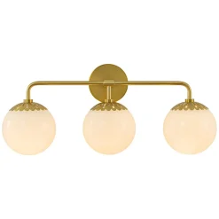 Brass Daisy 3-Light Opal Glass Globe Vanity Light