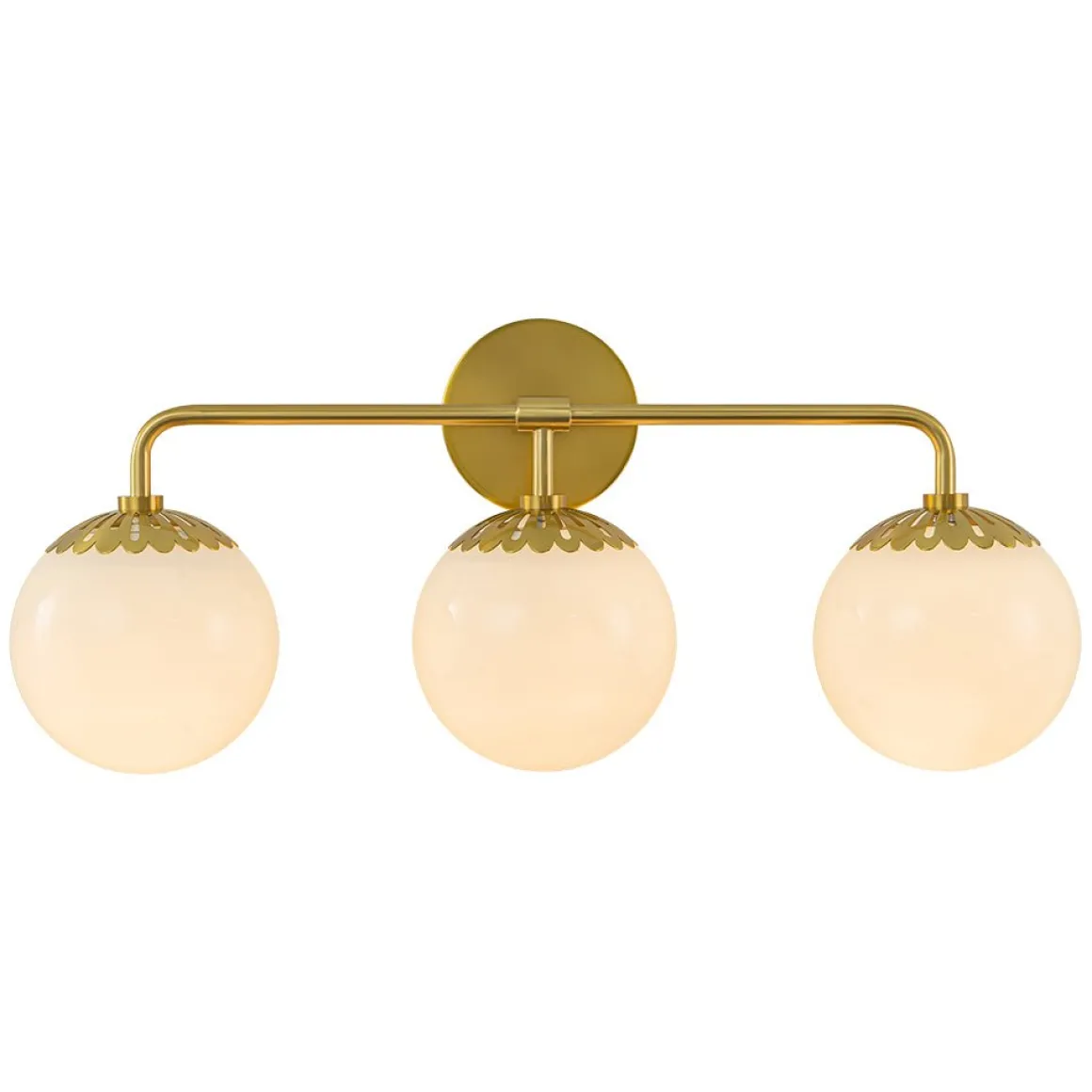 Brass Daisy 3-Light Opal Glass Globe Vanity Light