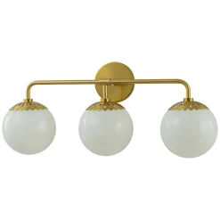 Brass Daisy 3-Light Opal Glass Globe Vanity Light