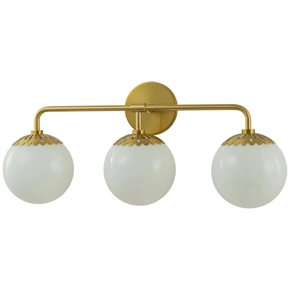 Brass Daisy 3-Light Opal Glass Globe Vanity Light
