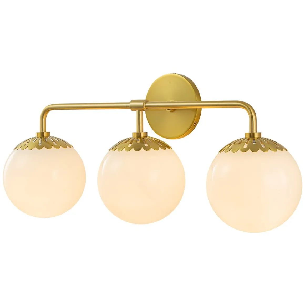 Brass Daisy 3-Light Opal Glass Globe Vanity Light