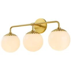 Brass Daisy 3-Light Opal Glass Globe Vanity Light