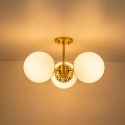 Brass Daisy 3-Light Opal Glass Globe Semi Flush Light