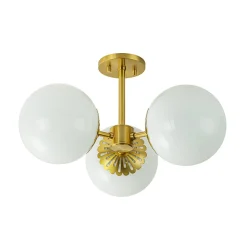Brass Daisy 3-Light Opal Glass Globe Semi Flush Light