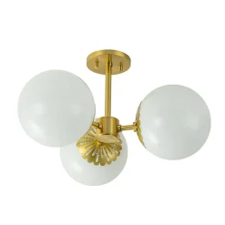 Brass Daisy 3-Light Opal Glass Globe Semi Flush Light
