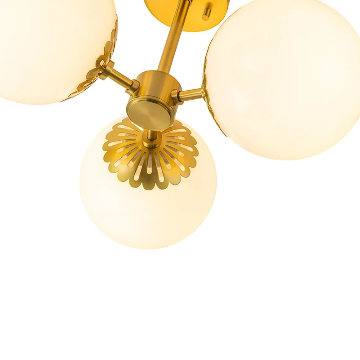 Brass Daisy 3-Light Opal Glass Globe Semi Flush Light