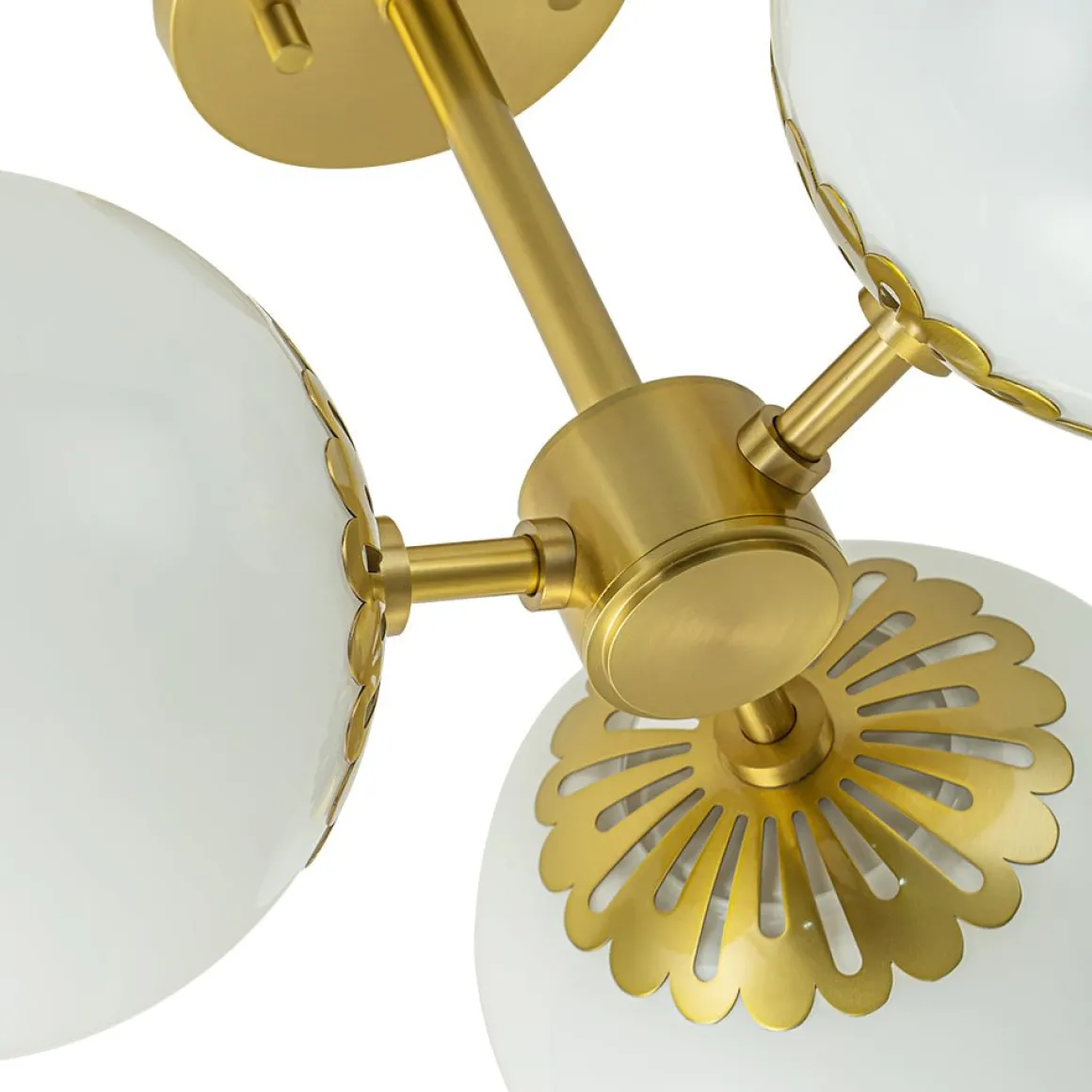 Brass Daisy 3-Light Opal Glass Globe Semi Flush Light