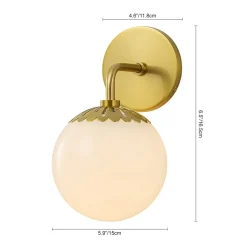 Brass Daisy 1-Light Opal Glass Globe Wall Lamp