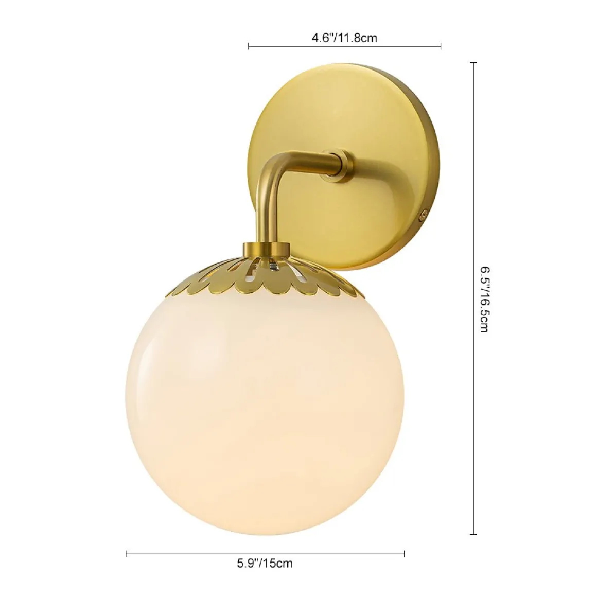 Brass Daisy 1-Light Opal Glass Globe Wall Lamp