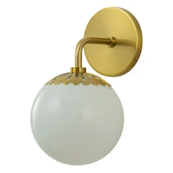 Brass Daisy 1-Light Opal Glass Globe Wall Lamp