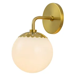 Brass Daisy 1-Light Opal Glass Globe Wall Lamp