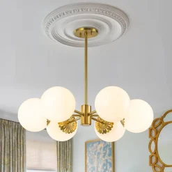 Brass Daisy Tiered Opal Glass Globe Sputnik Chandelier
