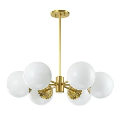 Brass Daisy Tiered Opal Glass Globe Sputnik Chandelier
