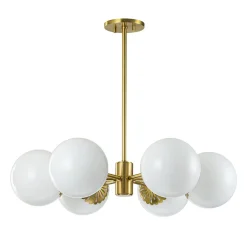 Brass Daisy Tiered Opal Glass Globe Sputnik Chandelier