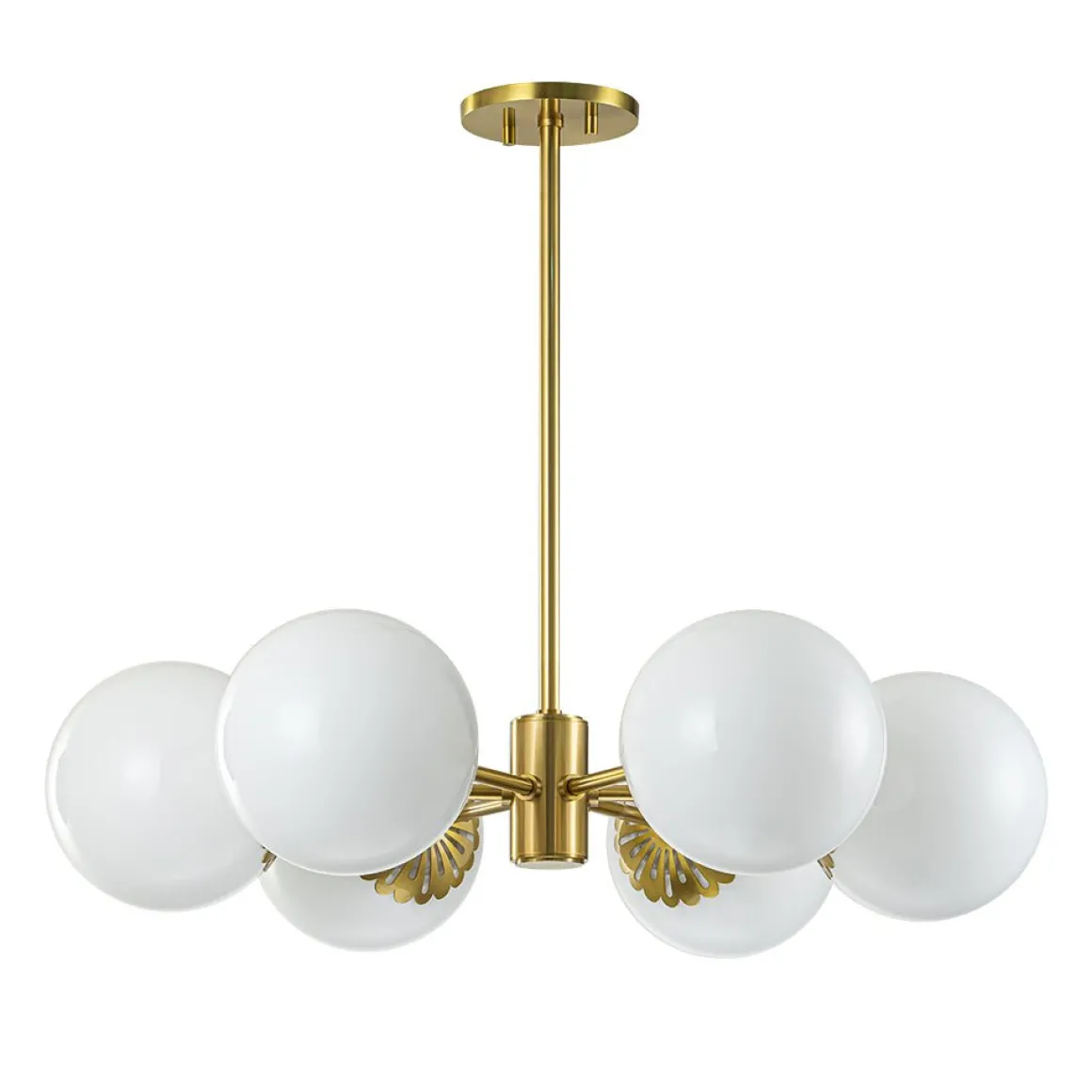 Brass Daisy Tiered Opal Glass Globe Sputnik Chandelier