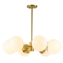 Brass Daisy Tiered Opal Glass Globe Sputnik Chandelier