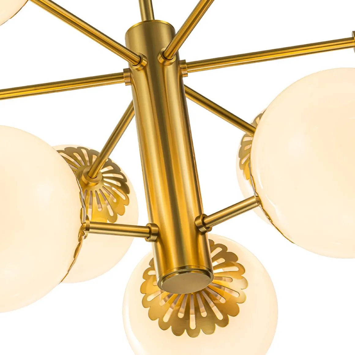 Brass Daisy Tiered Opal Glass Globe Sputnik Chandelier