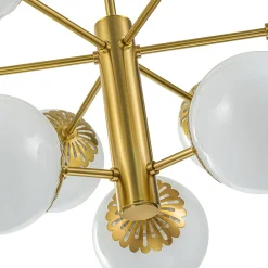 Brass Daisy Tiered Opal Glass Globe Sputnik Chandelier