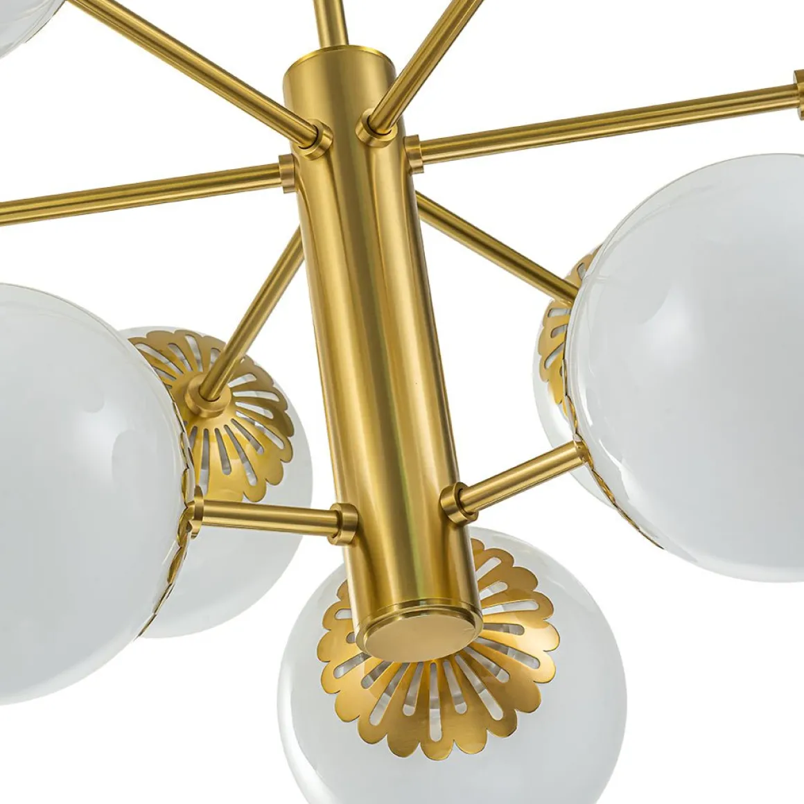 Brass Daisy Tiered Opal Glass Globe Sputnik Chandelier