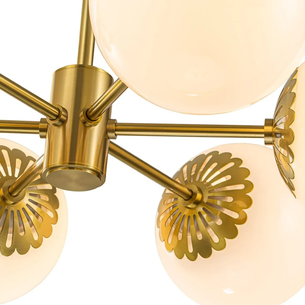 Brass Daisy Tiered Opal Glass Globe Sputnik Chandelier