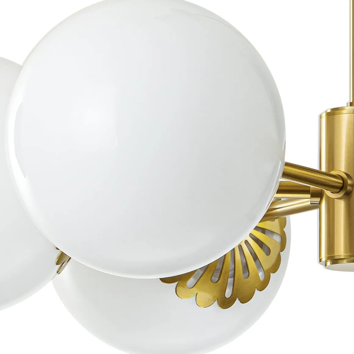 Brass Daisy Tiered Opal Glass Globe Sputnik Chandelier
