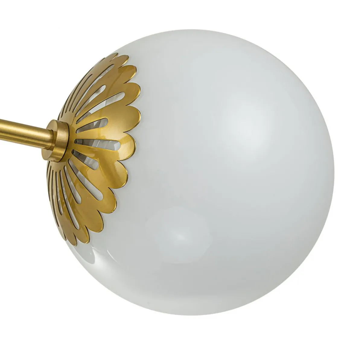 Brass Daisy Tiered Opal Glass Globe Sputnik Chandelier