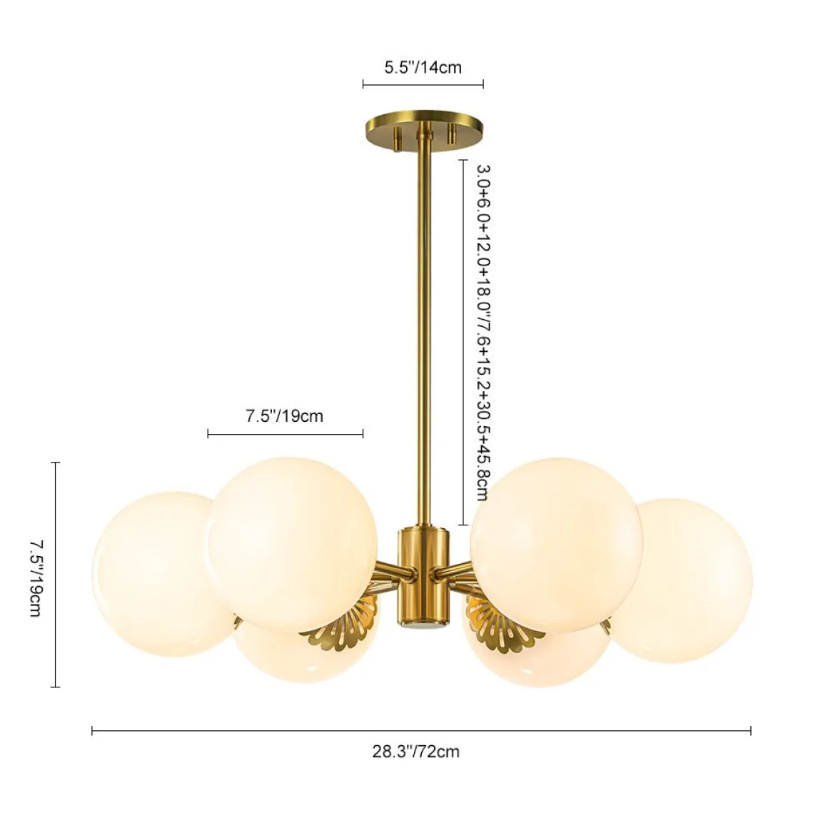 Brass Daisy Tiered Opal Glass Globe Sputnik Chandelier