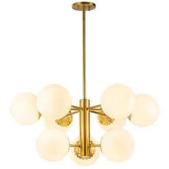 Brass Daisy Tiered Opal Glass Globe Sputnik Chandelier