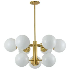 Brass Daisy Tiered Opal Glass Globe Sputnik Chandelier