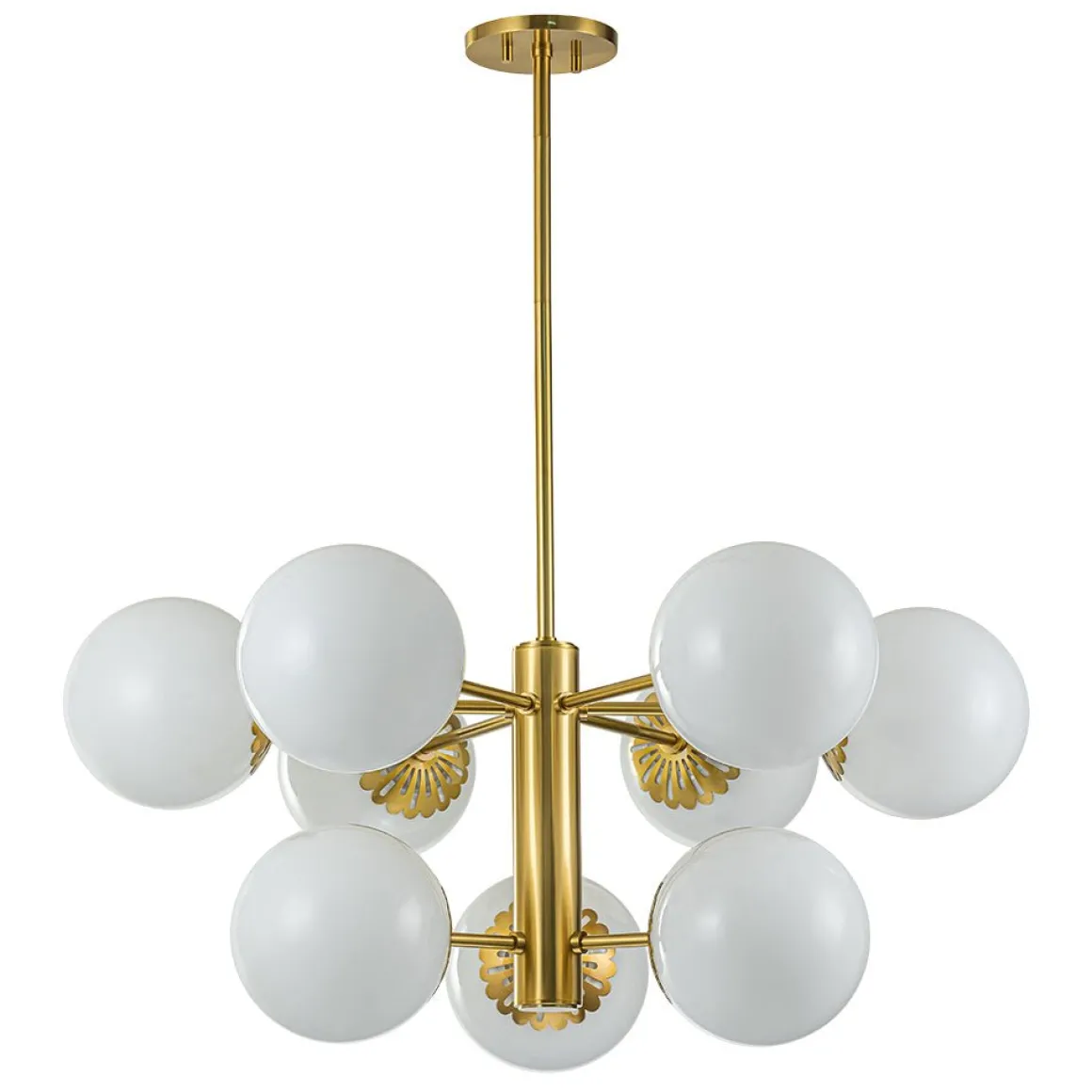 Brass Daisy Tiered Opal Glass Globe Sputnik Chandelier
