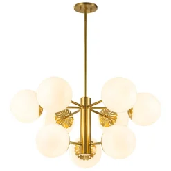 Brass Daisy Tiered Opal Glass Globe Sputnik Chandelier