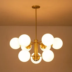 Brass Daisy Tiered Opal Glass Globe Sputnik Chandelier