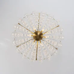 Brass Draped Ribbed Glass Bubble Round Pendant Chandelier