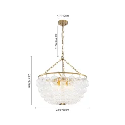 Brass Draped Ribbed Glass Bubble Round Pendant Chandelier