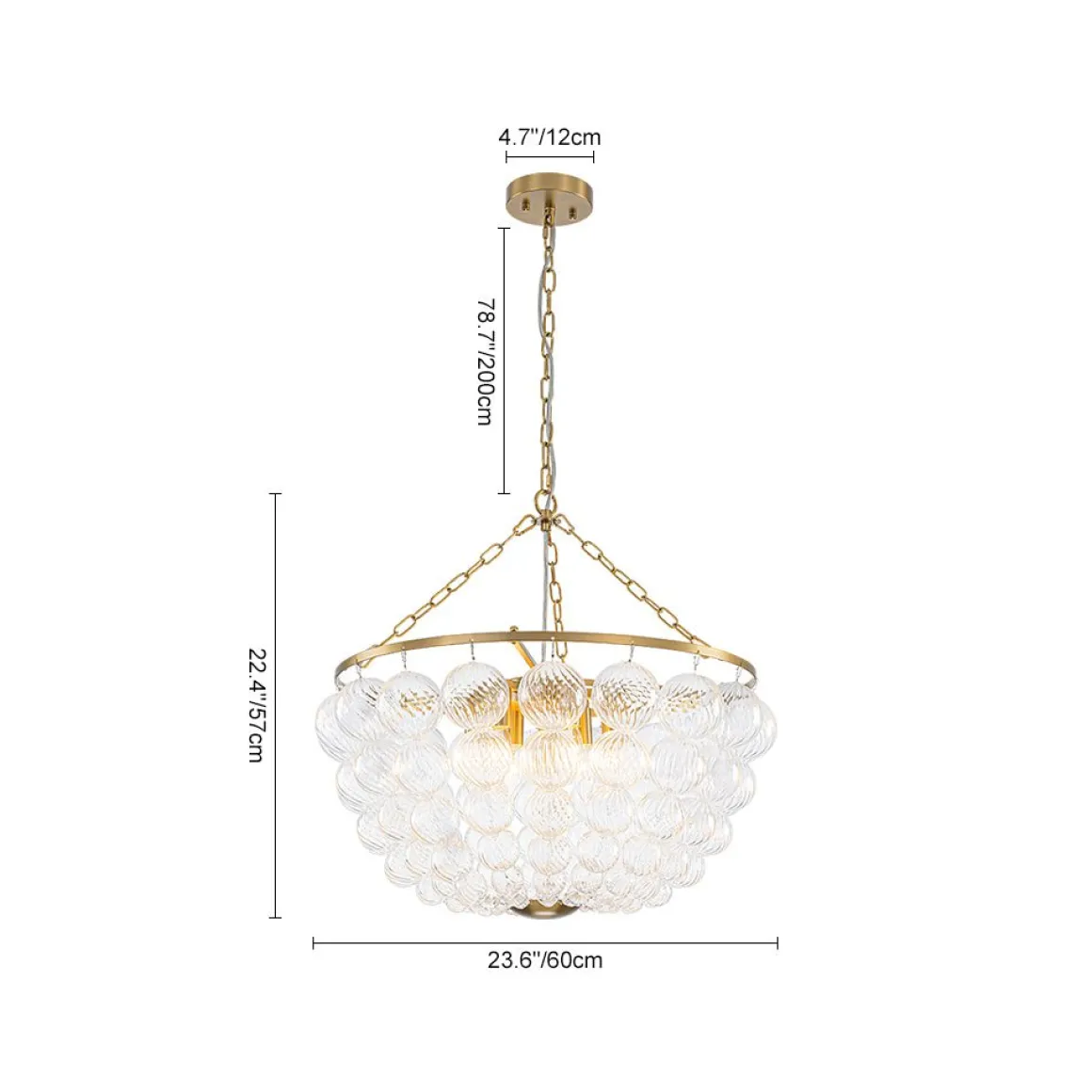 Brass Draped Ribbed Glass Bubble Round Pendant Chandelier