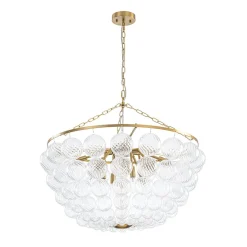 Brass Draped Ribbed Glass Bubble Round Pendant Chandelier