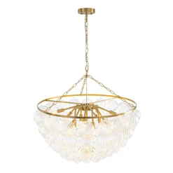 Brass Draped Ribbed Glass Bubble Round Pendant Chandelier