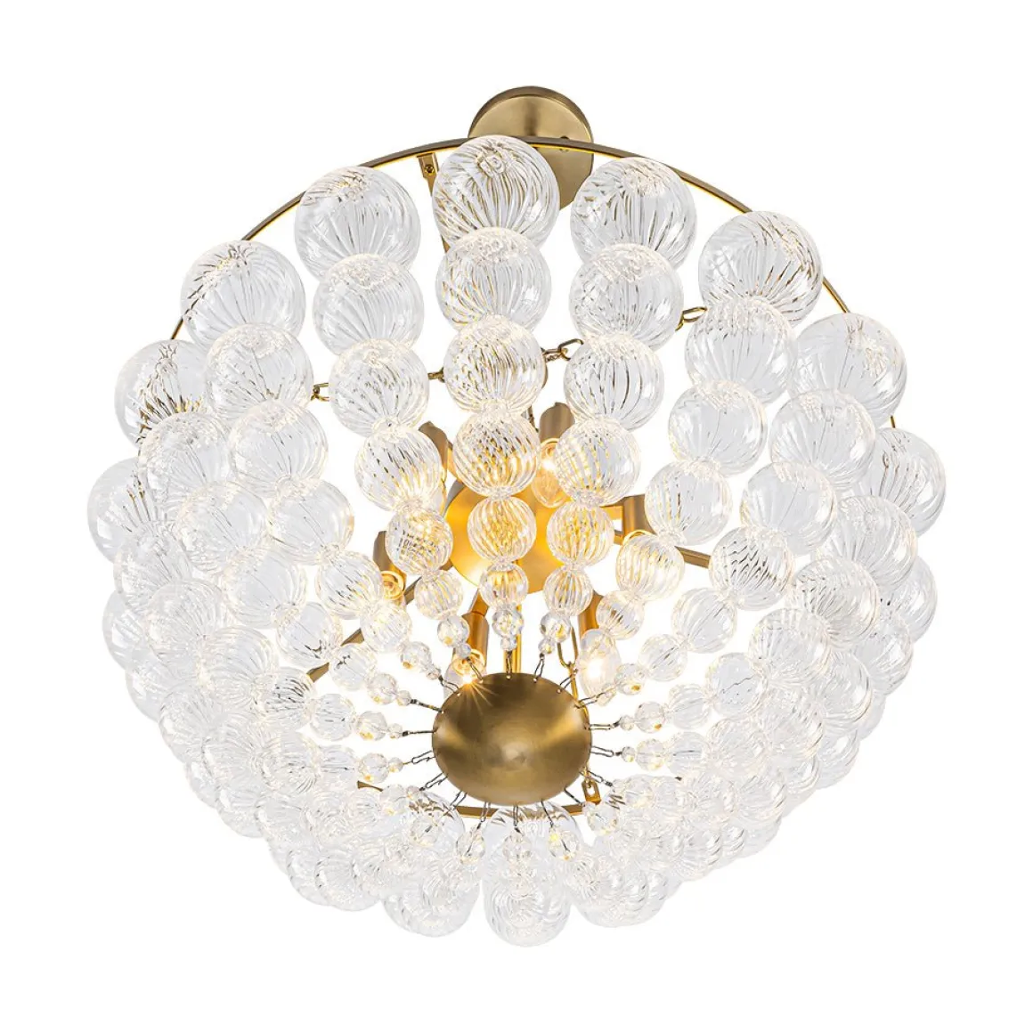 Brass Draped Ribbed Glass Bubble Round Pendant Chandelier