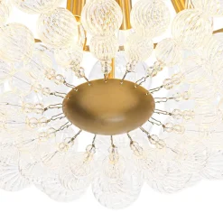 Brass Draped Ribbed Glass Bubble Round Pendant Chandelier