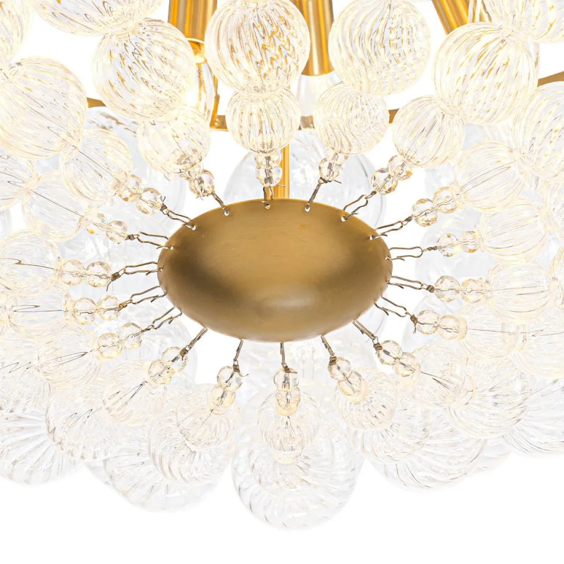 Brass Draped Ribbed Glass Bubble Round Pendant Chandelier