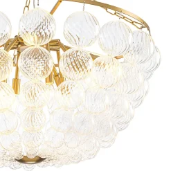 Brass Draped Ribbed Glass Bubble Round Pendant Chandelier