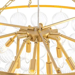 Brass Draped Ribbed Glass Bubble Round Pendant Chandelier