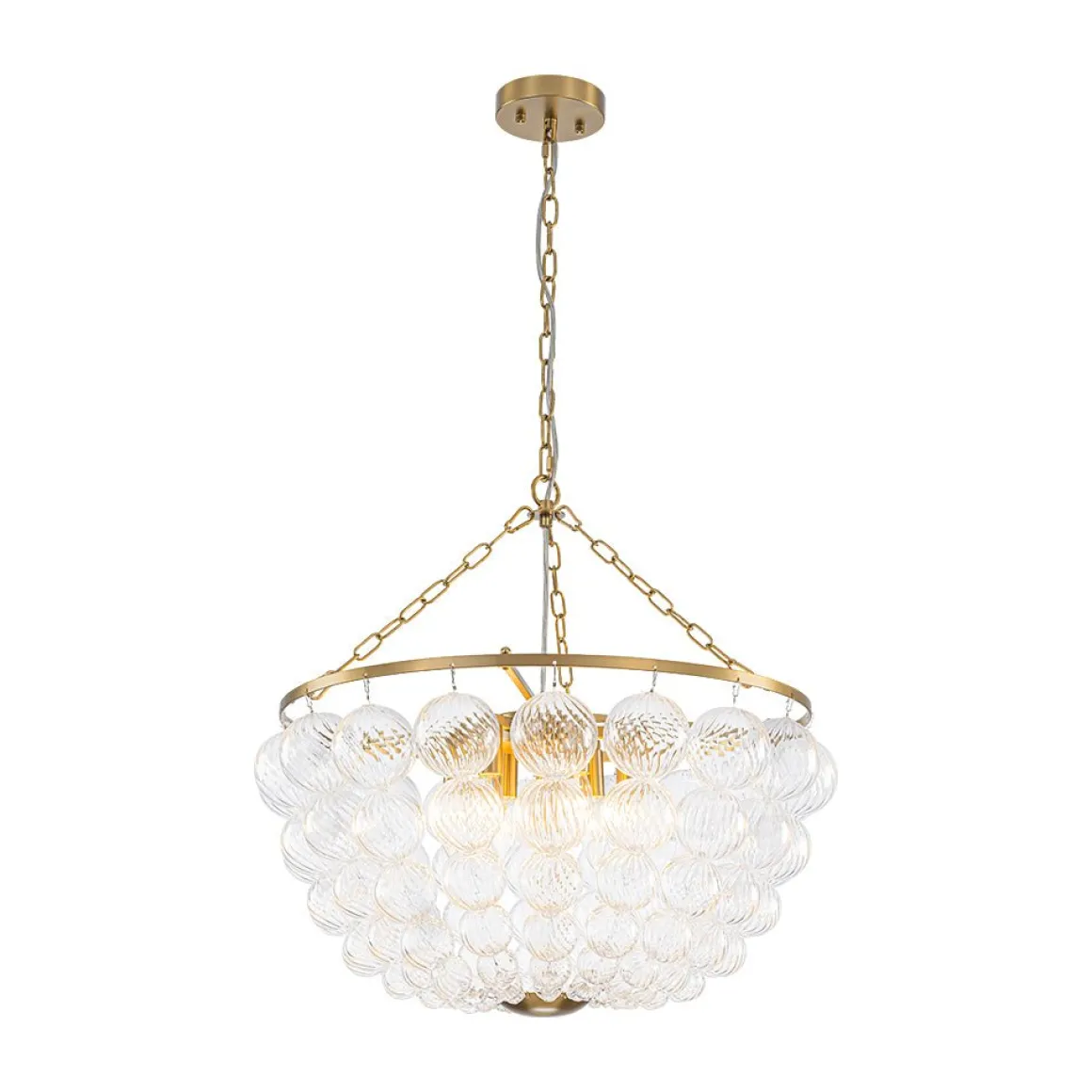 Brass Draped Ribbed Glass Bubble Round Pendant Chandelier