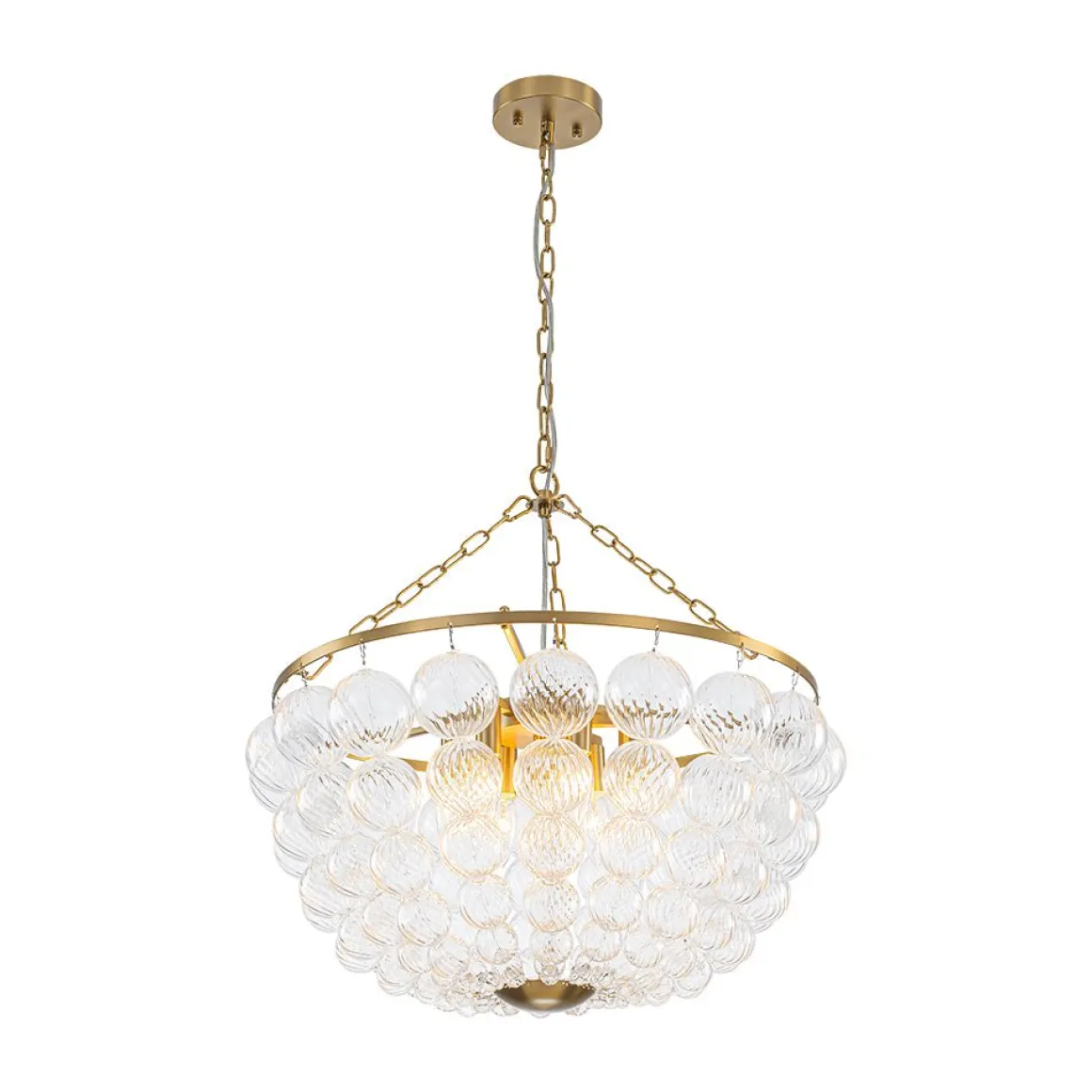 Brass Draped Ribbed Glass Bubble Round Pendant Chandelier