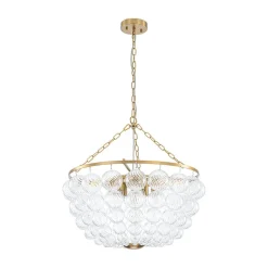 Brass Draped Ribbed Glass Bubble Round Pendant Chandelier