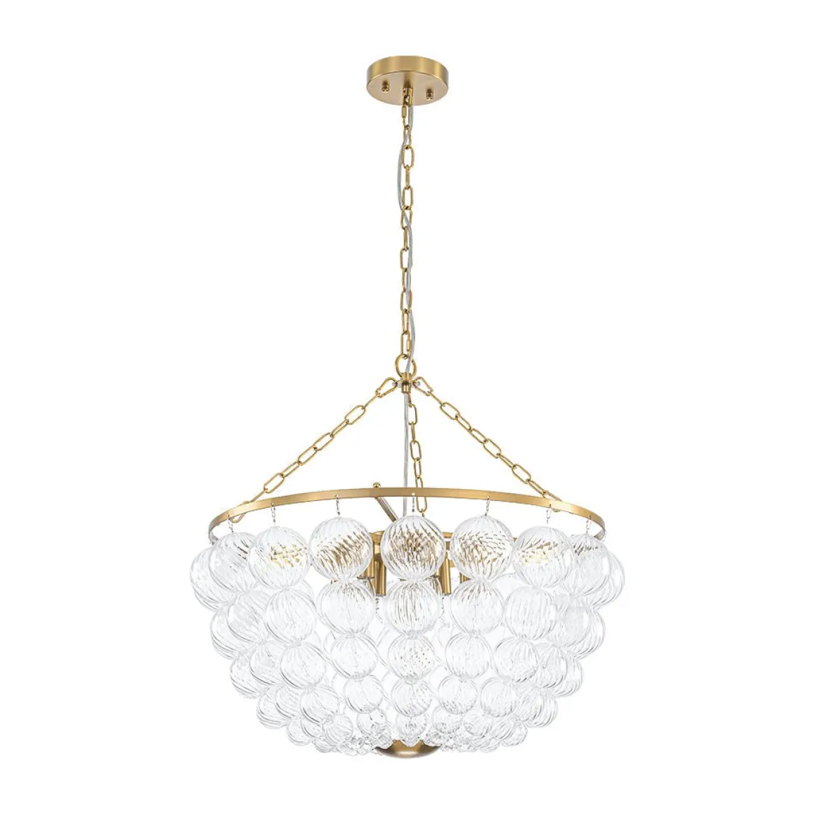 Brass Draped Ribbed Glass Bubble Round Pendant Chandelier