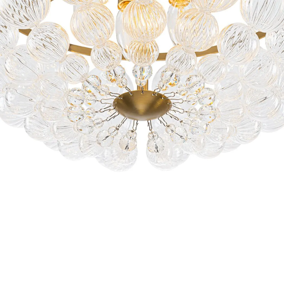 Brass Draped Ribbed Glass Globe Round Semi Flush Chandelier